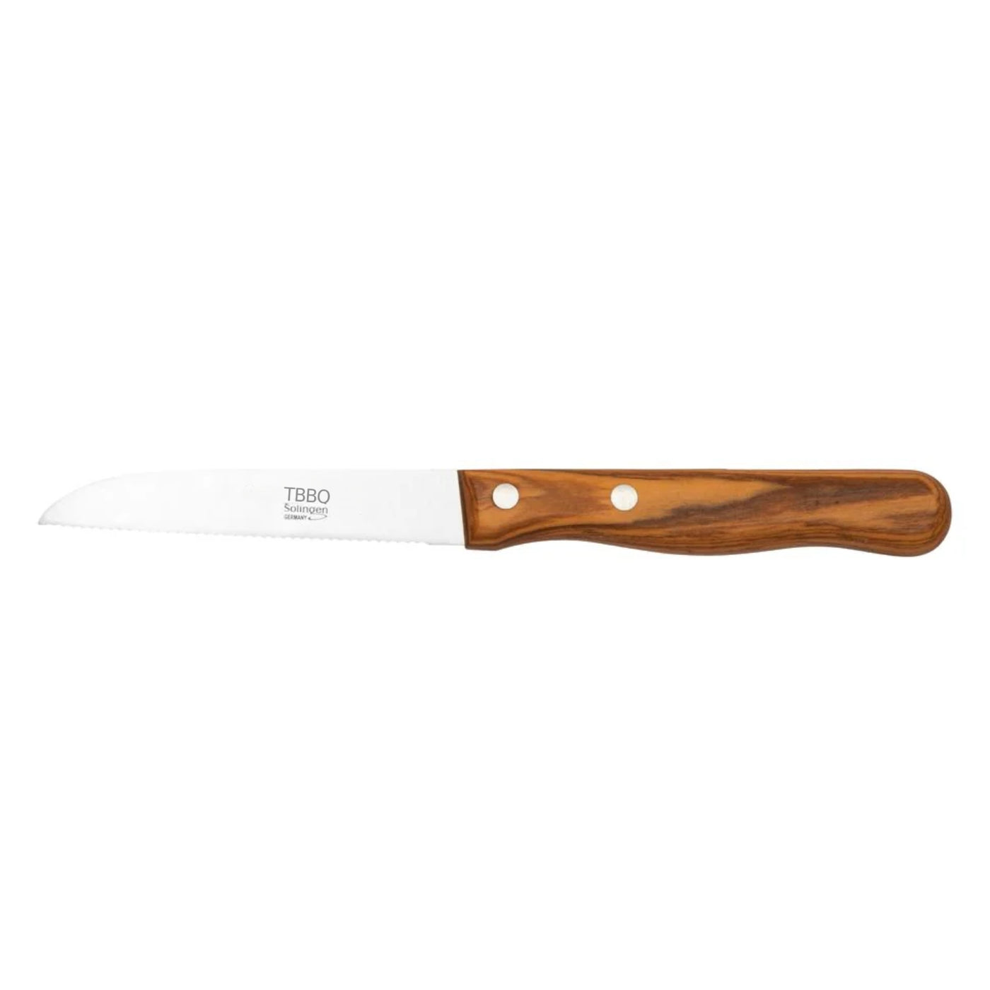 TBBQ Tomatenmesser Gemüsemesser mit Wellenschliff 8,5 cm, rostfrei, Olivenholzgriff