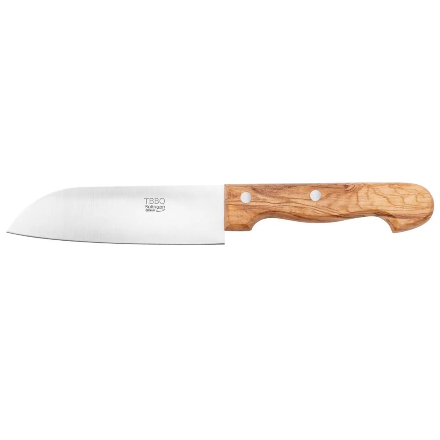 TBBQ Santoku Küchenmesser mit Edelstahlklinge 15 cm, rostfrei, Olivenholzgriff